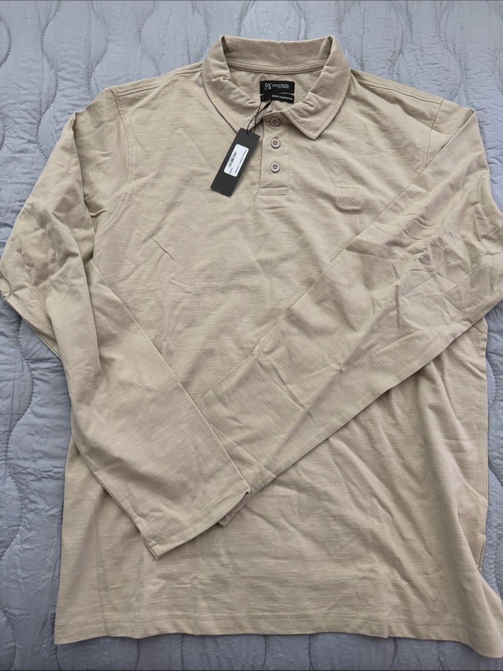 Long-Sleeve Polo Shirt in Light Beige/tan by PX